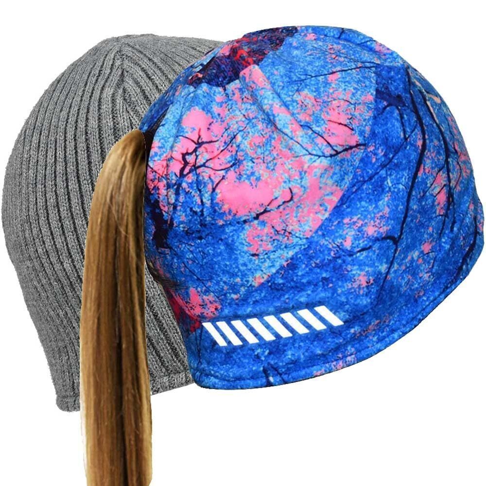 6514 Wool Athletic/Running Beanie with Ponytail Hole - Reversible Fleece
